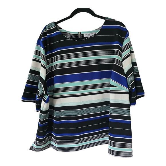 Liz Claiborne Blouse Women's 3X Plus Stripped Mixed Print Colorful Office Preppy - Picture 1 of 11